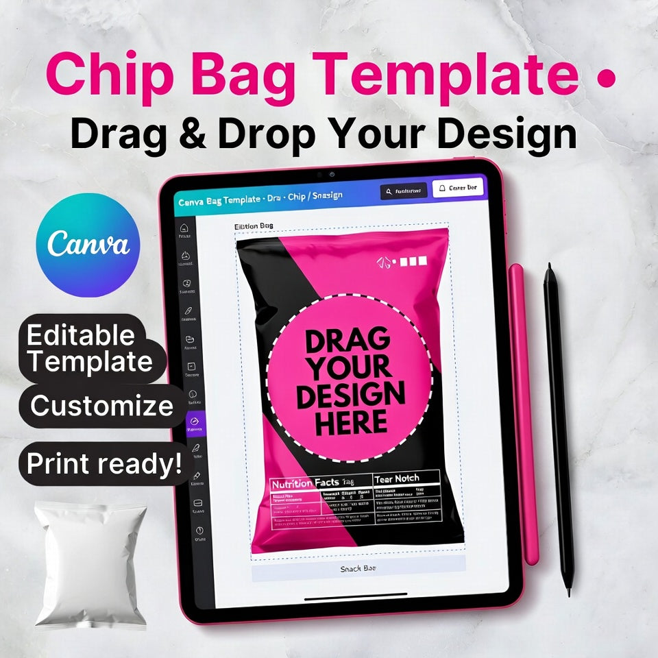 Blank chip bag Canva editable template