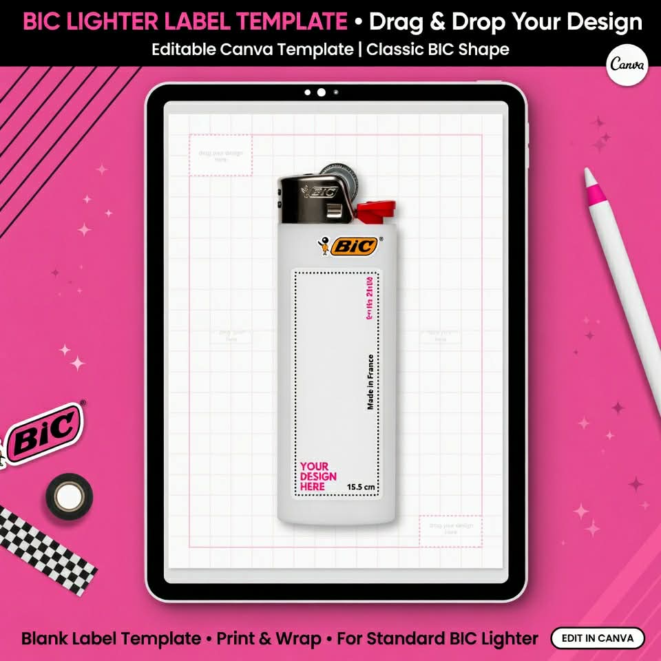 Canva editable template for a bic lighter label