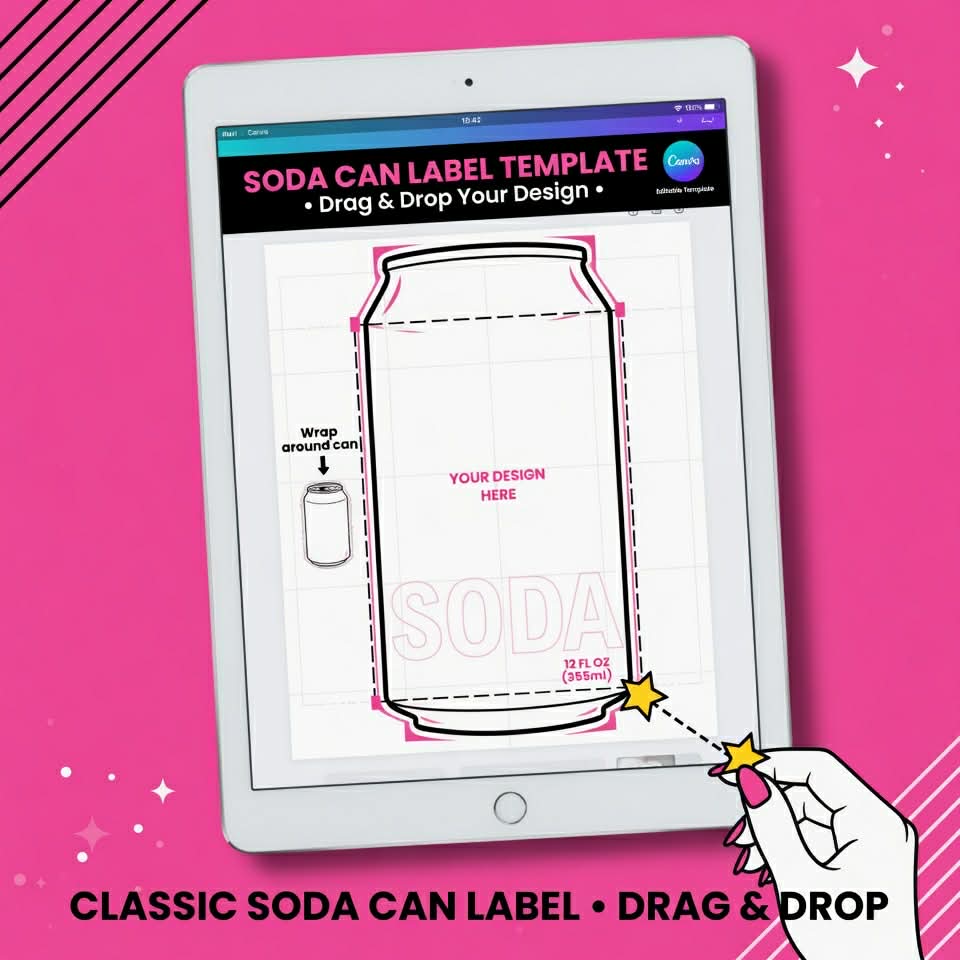 Canva editable template soda can label