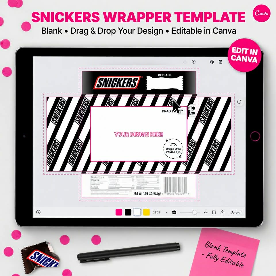 Canva editable template snickers wrapper